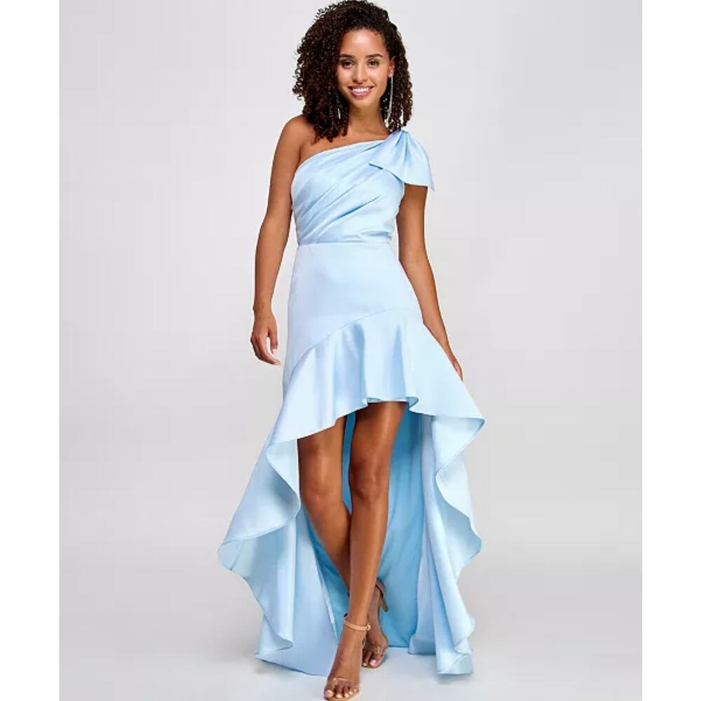 City Studios Juniors' One-Shoulder High-Low Ball Gown